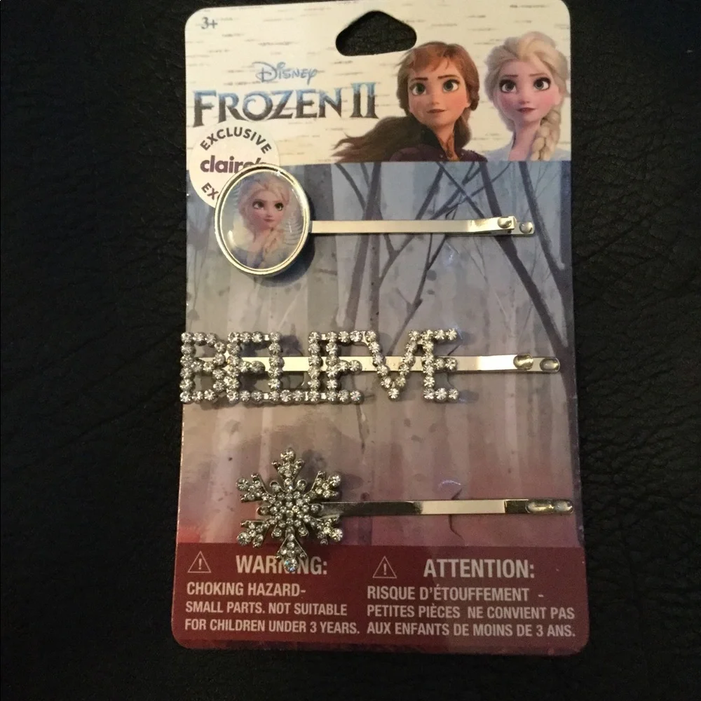 NWT Disney Frozen BELIEVE’ Crystal Bobby Pin Hair Clip Snowflakes Gift Y2K